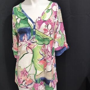Chico's Multicolor Floral Button-Down Blouse